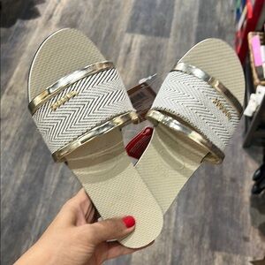 Stylish Gold and Cream Women's Slides